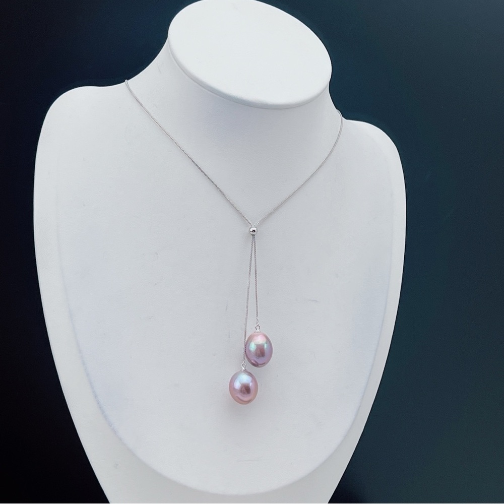 N196 S925 High Quality Freshwater Edison Baroque Pearl Adjustable Necklace - Picture 2 of 9